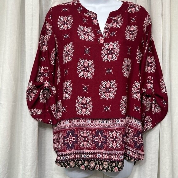 Pink Republic Three-Quarter Sleeve Medallion Mixed Print Multicolor Size S Top - Picture 7 of 15